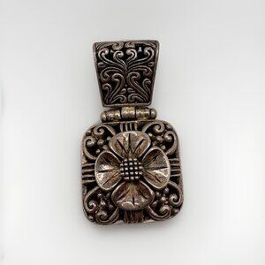 925 Sterling Silver Vintage Open Flower Swirl Square Drop Pendant Heavy 26.2g